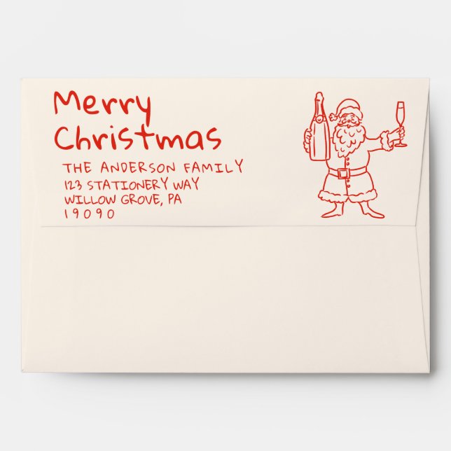 Enveloppe Retro Red Drawn Santa Claus Merry Christmas  (Dos (Haut rabat))