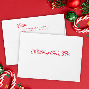 Enveloppe Retro Red Script Christmas Cheval Adresse de retou