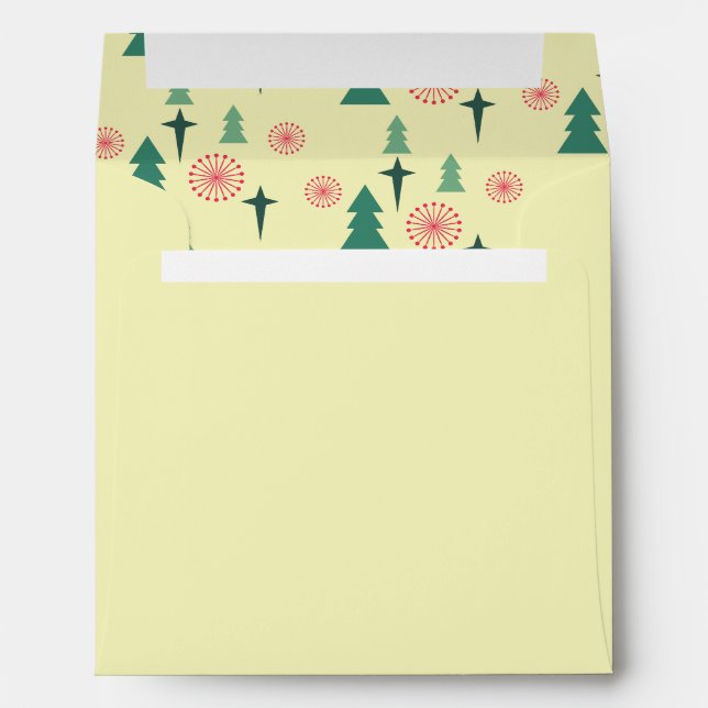 Enveloppe Retro Rouge Vert et Crème Motif de Noël Carré (Dos (Bas))