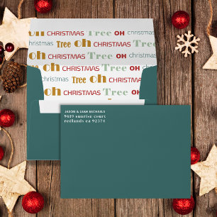 Enveloppe Retro Turquoise coloré Oh Noël Arbre de Noël