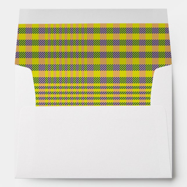 Enveloppe Retro Vibrant Jaune Plaid Motif Graduation Inv (Dos (Bas))