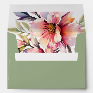 Enveloppe Rhododendron branch peach pink flowers wedding