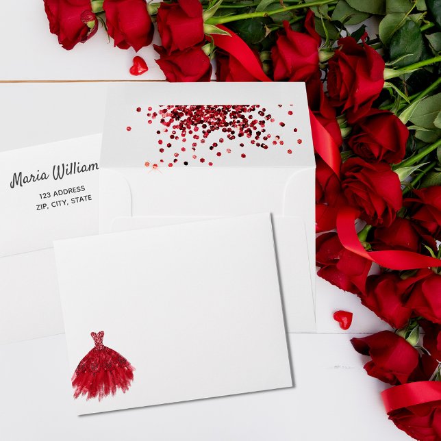 Enveloppe Robe blanche rouge d'anniversaire (Créateur téléchargé)