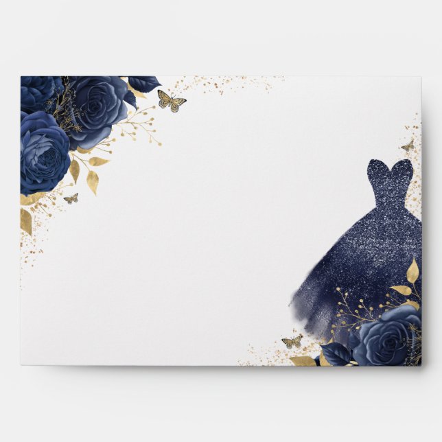 Enveloppe Robe Bleue Marine & Fleurs Étincelle Toutes les oc (Devant)