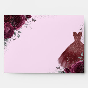 Enveloppe Robe Burgundy Sparkle Rose Floral Blush
