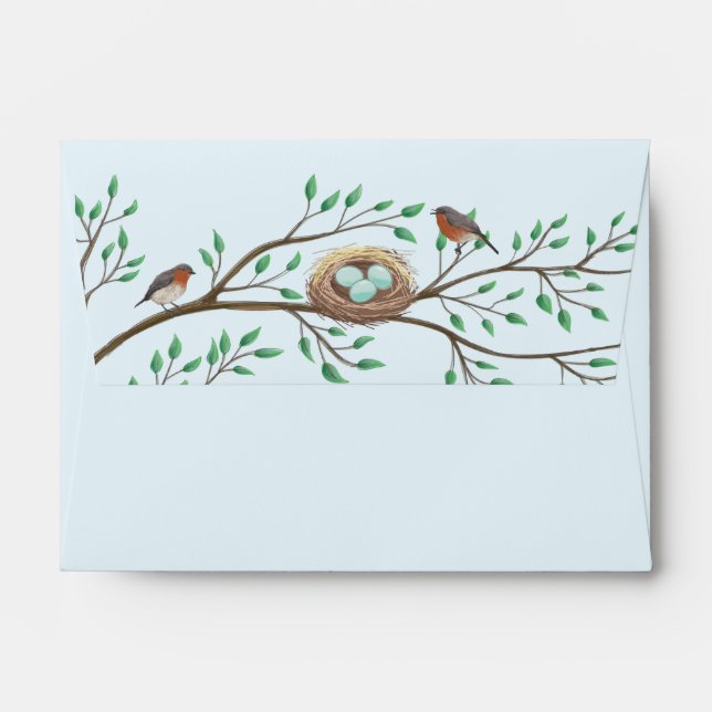Enveloppe Robin Oiseaux Nid Oeufs Baby shower de printemps (Dos (Haut rabat))