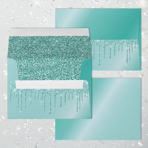 Enveloppe Robins métalliques Egg Aqua Parties scintillant à 