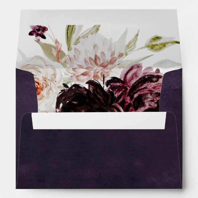 Enveloppe Romance florale | Faire-part de mariage de prune (Dos (Bas))
