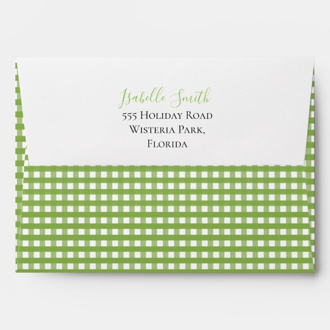 Enveloppe Romancing Cats Tree Birds Green Gingham Mariage En (Dos (Haut rabat))