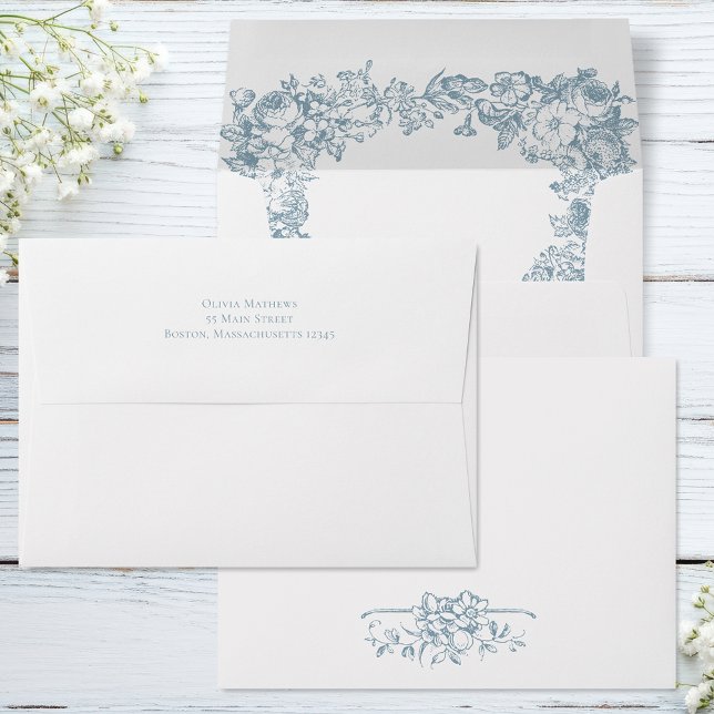 Enveloppe Romantic Dusty Blue Line Art Floral Wedding (Créateur téléchargé)