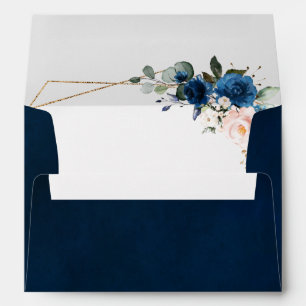 Enveloppe Romantic Navy Blue Blush Rose Floral géométrique