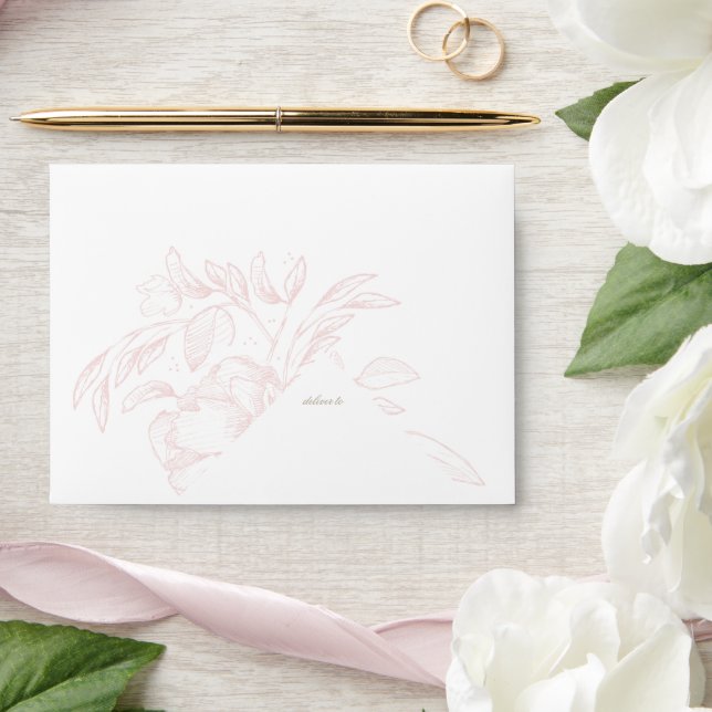 Enveloppe Romantic Rose Floral Croquis Mariage Adresse de re (Wedding)