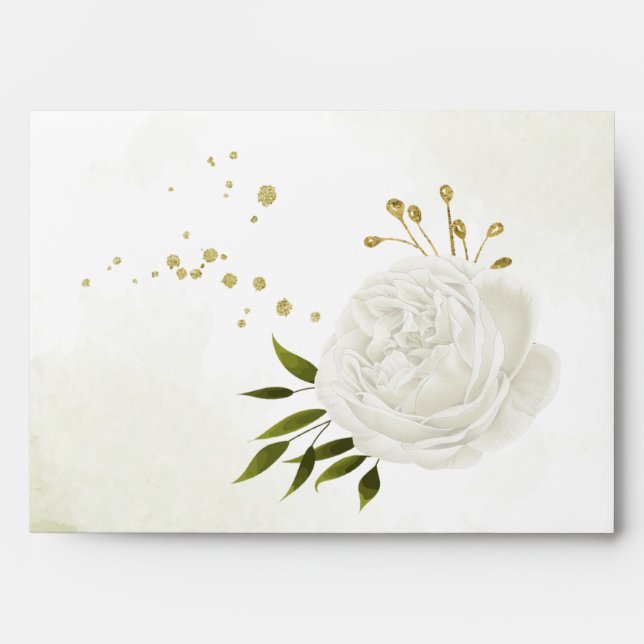 Enveloppe Romantique blanc feuille mariage (Devant)