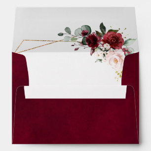 Enveloppe Romantique Bourgogne Rouge Blush Rose Floral Géomé