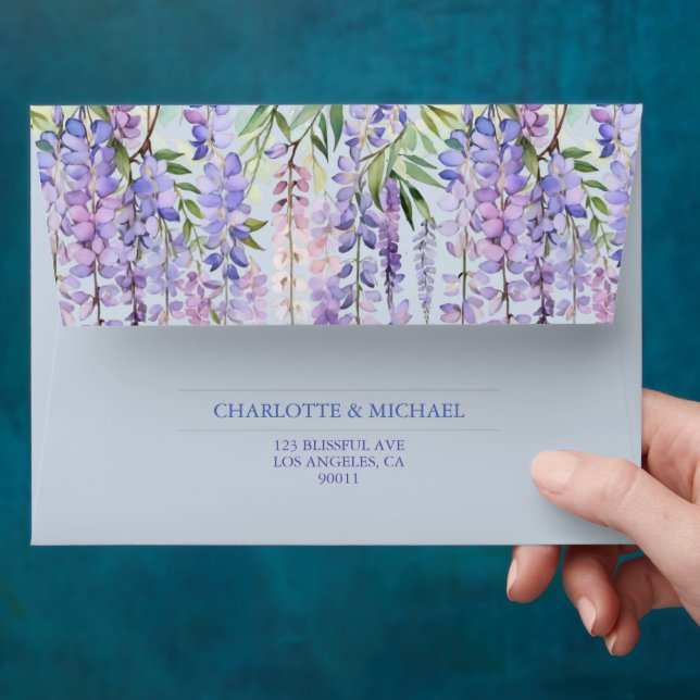 Enveloppe Romantique Doux Dusty Blue Wisteria Mariage floral (Hand)
