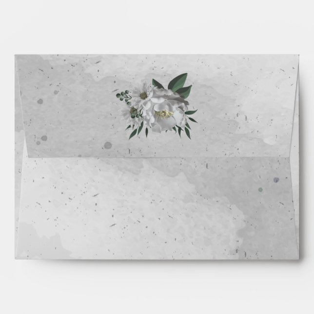 Enveloppe romantique fleurs blanches mariage (Dos (Haut rabat))