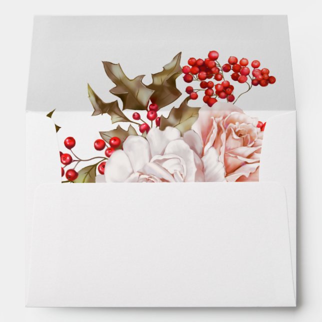 Enveloppe Romantique Hiver Floral et Evergreens Mariage (Dos (Bas))