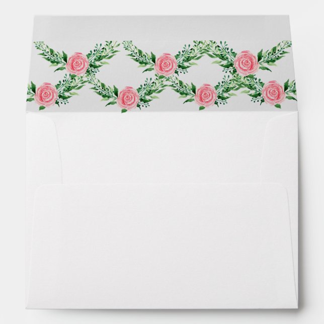 Enveloppe Romantique rose Floral Verdure Typographie Mariage (Dos (Bas))