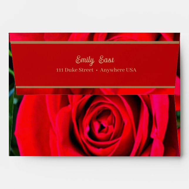 Enveloppe Romantique Rose Rouge Florale Valentine (Dos (Haut rabat))