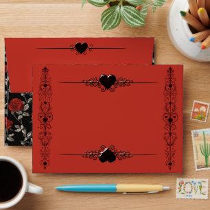 Enveloppe romantique Toile de Jouy rouge et noir