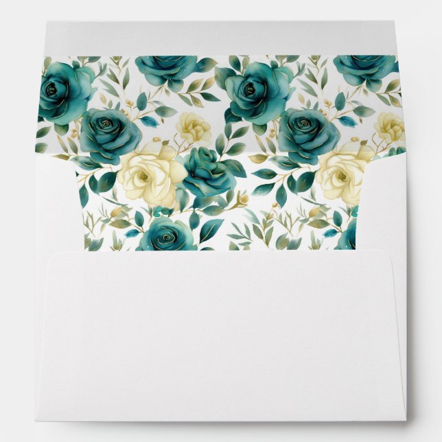 Enveloppe Romantique Turquoise Green Cream Rose Floral (Dos (Bas))