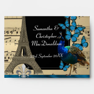 Enveloppe Romantique vintage paris feuille de musique mariag