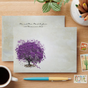 Enveloppe romatique pourpre en feuille de coeur Da