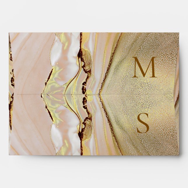 Enveloppe Rose Alcohol Ink Gold Elegant Monogram Envelope (Dos (Haut rabat))