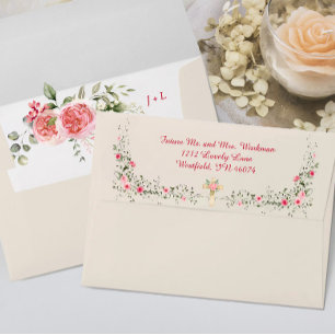Enveloppe Rose Aquarelle Élégante Mariage chrétienne Envelop