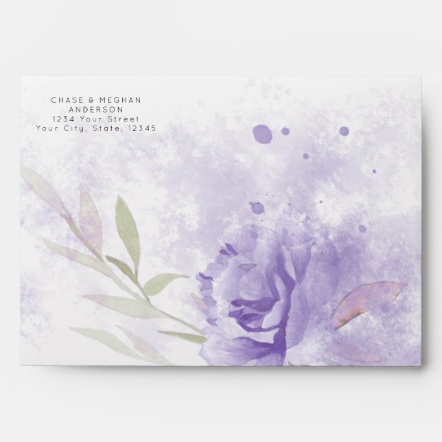 Enveloppe Rose Aquarelle Violet Boho (Devant)