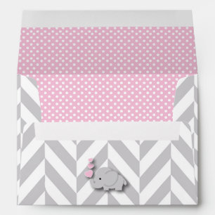 Enveloppe Rose, baby shower gris blanc d'éléphant