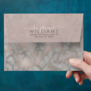 Enveloppe Rose blanc et marbre gris Elegance personnalisée