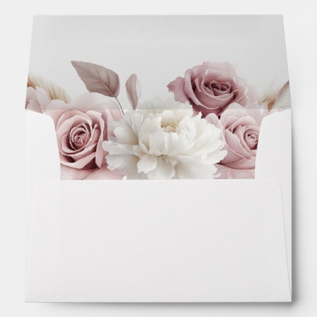 Enveloppe Rose blanc et Mariage floral blanc (Dos (Bas))