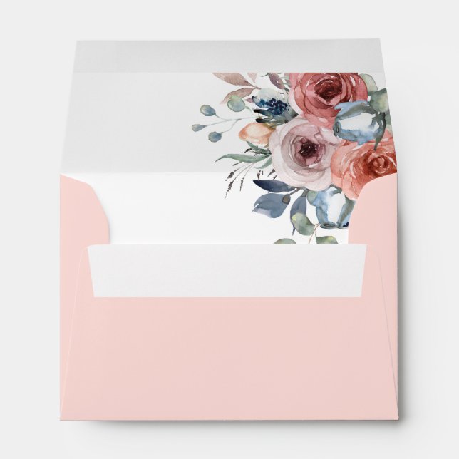 Enveloppe Rose Bleu, Blissant Floral, avec adresse de retour (Dos (Bas))