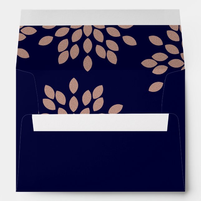 Enveloppe Rose bleu marine et Faux  or Mariage floral (Dos (Bas))