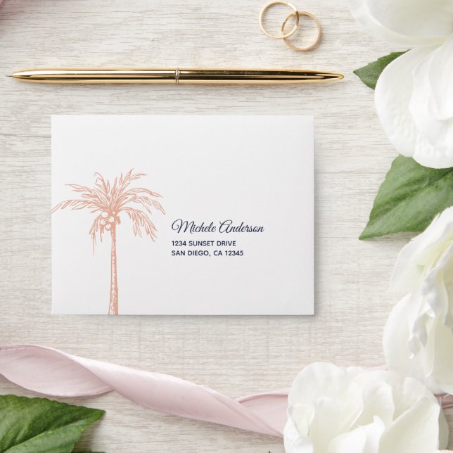 Enveloppe Rose bleu marine Gold Palm Tree Mariage RSVP (Wedding)