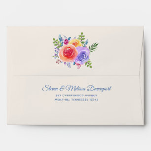 Enveloppe Rose coloré aquarelle Mariage floral