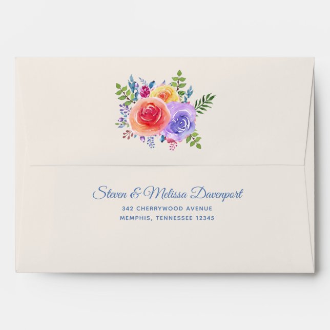 Enveloppe Rose coloré aquarelle Mariage floral (Dos (Haut rabat))