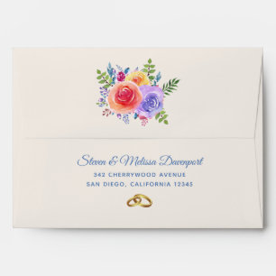 Enveloppe Rose coloré aquarelle Mariage floral