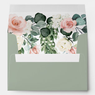 Enveloppe Rose d'aquarelle vert et rose Sage Mariage