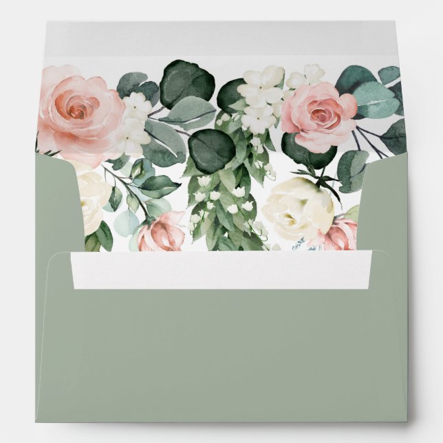 Enveloppe Rose d'aquarelle vert et rose Sage Mariage (Dos (Bas))
