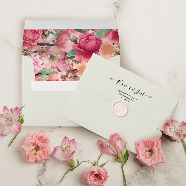 Enveloppe Rose de jardin rose élégant Mariage (Stylish Pink Floral Rose Garden Wedding Envelope
)