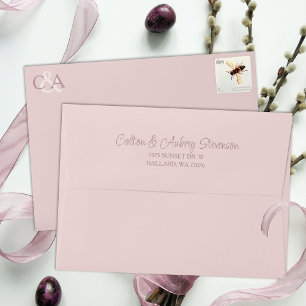 Enveloppe Rose Dusty, Mariage 5x7 préadressé
