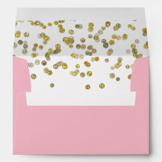 Enveloppe Rose et confettis de parties scintillantes d'or