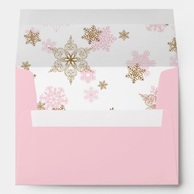 Enveloppe Rose et flocons de neige de parties scintillantes (Dos (Bas))