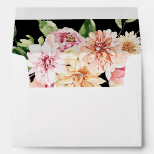 Enveloppe Rose et pêche floral et verdure - Noir