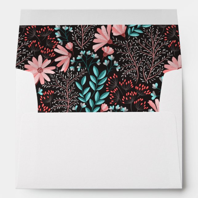 Enveloppe Rose floral et Turquoise (Dos (Bas))