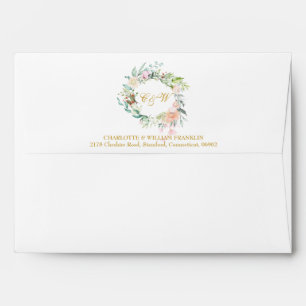 Enveloppe Rose Floral Gold Script Monogramme Adresse de reto