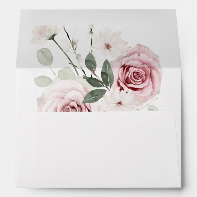 Enveloppe rose florale et eucalyptus (Dos (Bas))
