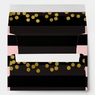 Enveloppe Rose gêné & Rayures noires Points en feuille dorée